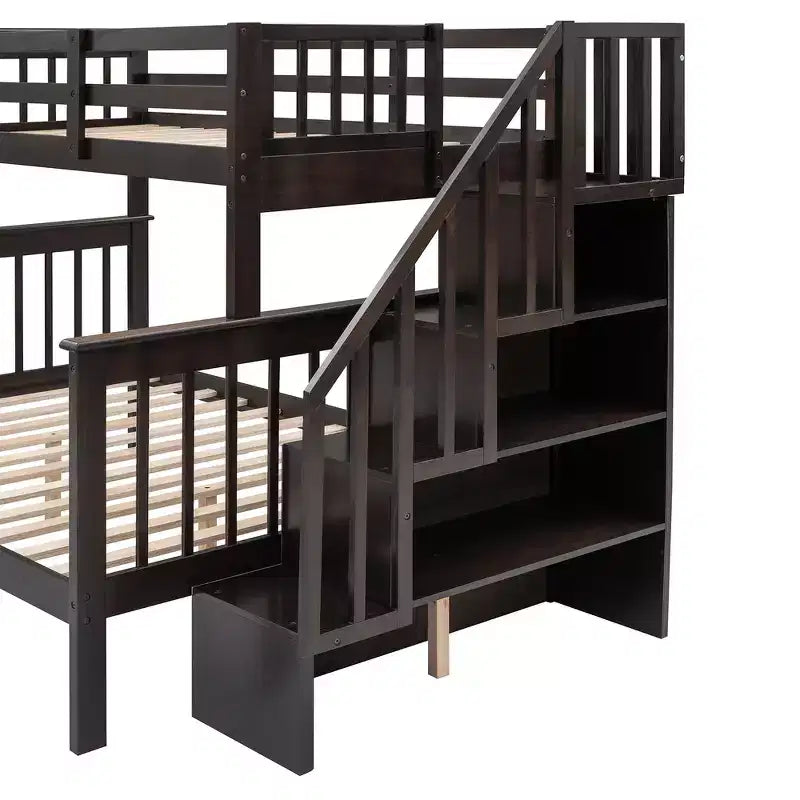 Whisen Twin-Over-Full Bunk Bed & Bed Frame with Stairway, Storage and Guard Rail