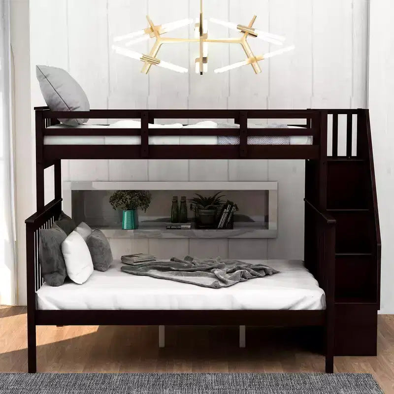 Whisen Twin-Over-Full Bunk Bed & Bed Frame with Stairway, Storage and Guard Rail