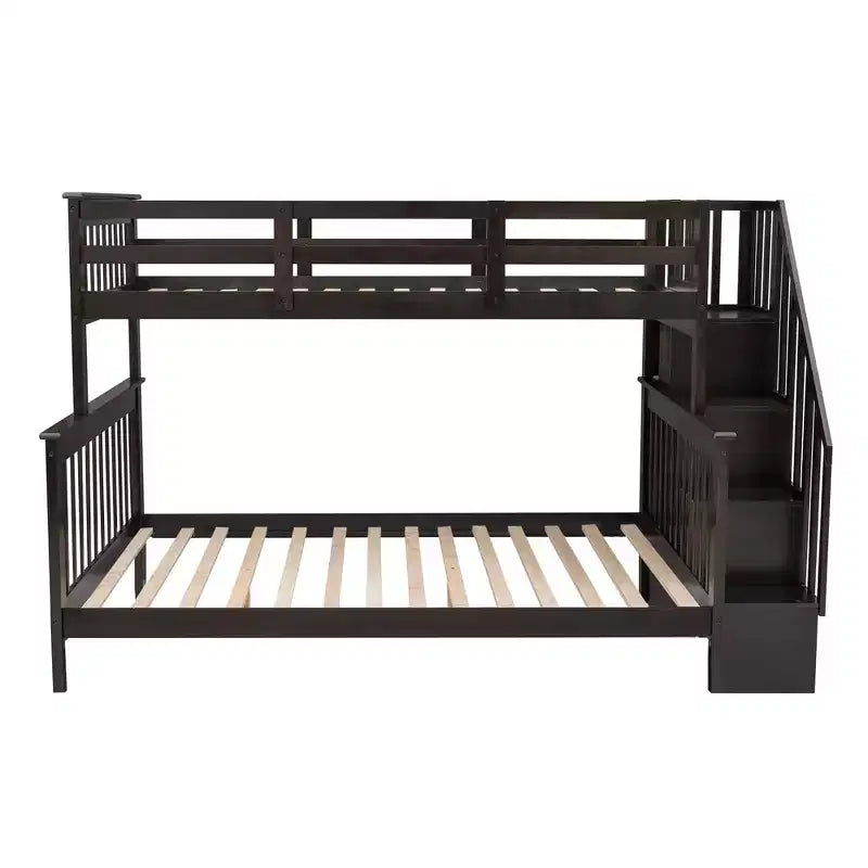 Whisen Twin-Over-Full Bunk Bed & Bed Frame with Stairway, Storage and Guard Rail