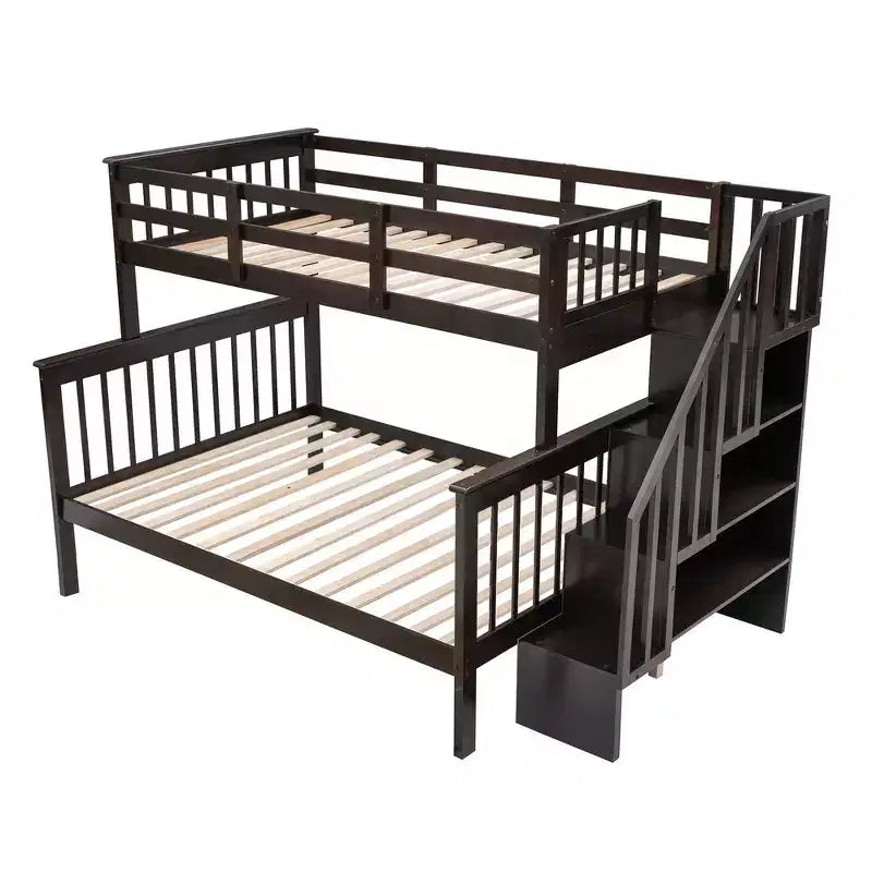 Whisen Twin-Over-Full Bunk Bed & Bed Frame with Stairway, Storage and Guard Rail