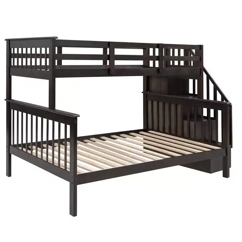 Whisen Twin-Over-Full Bunk Bed & Bed Frame with Stairway, Storage and Guard Rail