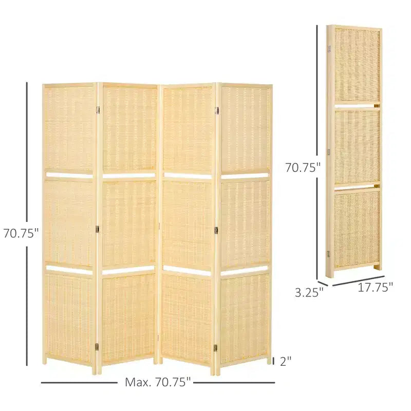 4-Panel Folding Room Divider, 6 Ft Freestanding Bamboo Privacy Screen Panel with Storage Shelves for Bedroom or Office