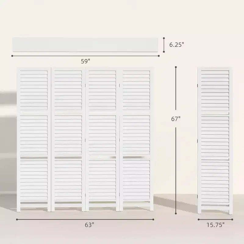 4-Panel Folding Room Divider, 6 Ft Freestanding Bamboo Privacy Screen Panel with Storage Shelves for Bedroom or Office