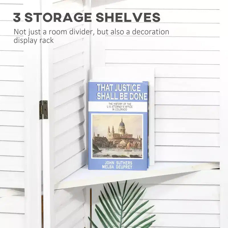 4-Panel Folding Room Divider, 6 Ft Freestanding Bamboo Privacy Screen Panel with Storage Shelves for Bedroom or Office