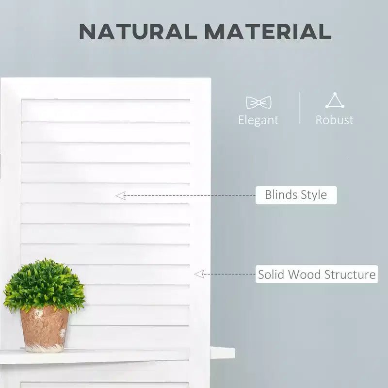 4-Panel Folding Room Divider, 6 Ft Freestanding Bamboo Privacy Screen Panel with Storage Shelves for Bedroom or Office