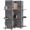 4-Panel Folding Room Divider, 6 Ft Freestanding Bamboo Privacy Screen Panel with Storage Shelves for Bedroom or Office
