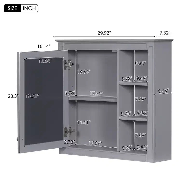 MAYEERTY 28 Medicine Cabinet, Wall Mounted Bathroom Storage Cabinet with Mirror 3 Open Shelves Modern Gray