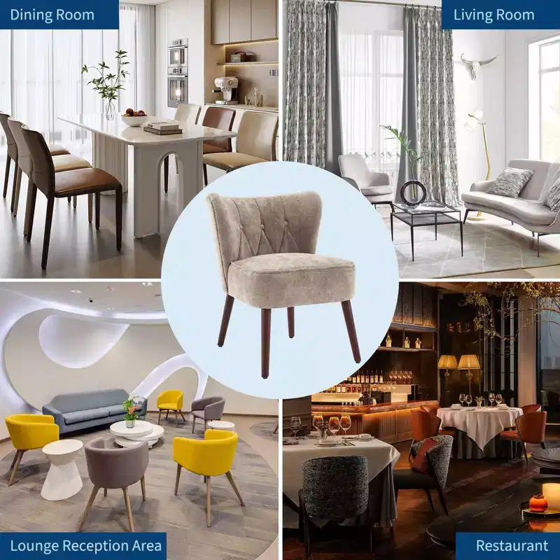 Modern Accent Chair, Upholstered Armless Lounge Chair with Tufted Fabric and Wood Legs, Reading and Makeup Vanity Side Chair Light Tan
