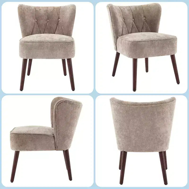 Modern Accent Chair, Upholstered Armless Lounge Chair with Tufted Fabric and Wood Legs, Reading and Makeup Vanity Side Chair Light Tan