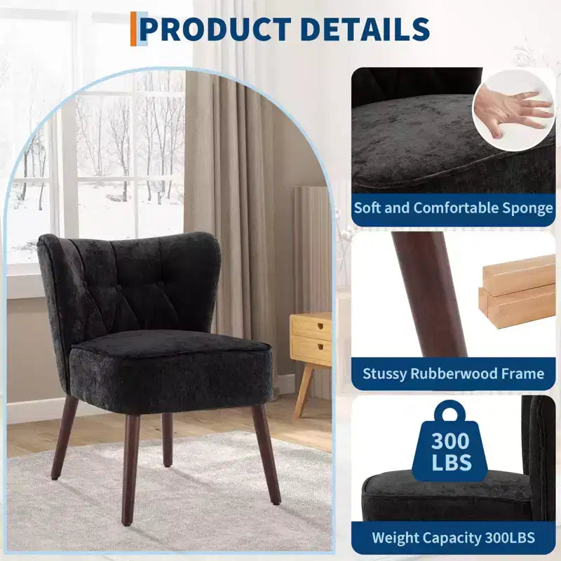 Modern Accent Chair, Upholstered Armless Lounge Chair with Tufted Fabric and Wood Legs, Reading and Makeup Vanity Side Chair Light Tan