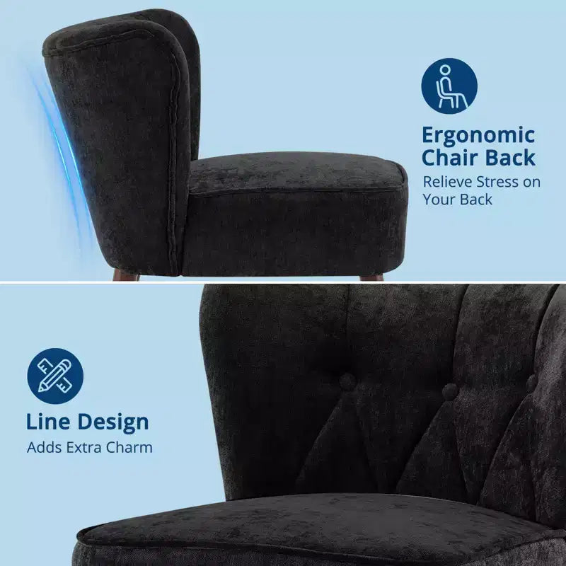 Modern Accent Chair, Upholstered Armless Lounge Chair with Tufted Fabric and Wood Legs, Reading and Makeup Vanity Side Chair Light Tan