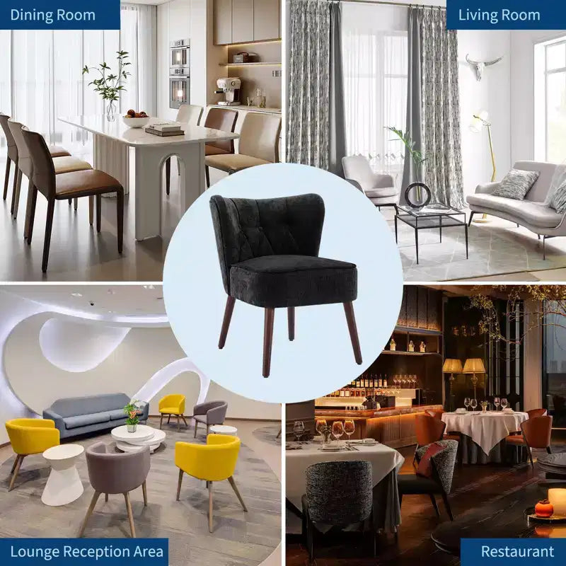 Modern Accent Chair, Upholstered Armless Lounge Chair with Tufted Fabric and Wood Legs, Reading and Makeup Vanity Side Chair Light Tan