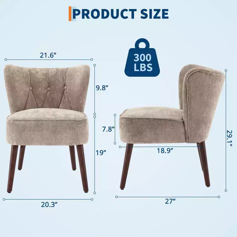 Modern Accent Chair, Upholstered Armless Lounge Chair with Tufted Fabric and Wood Legs, Reading and Makeup Vanity Side Chair Light Tan