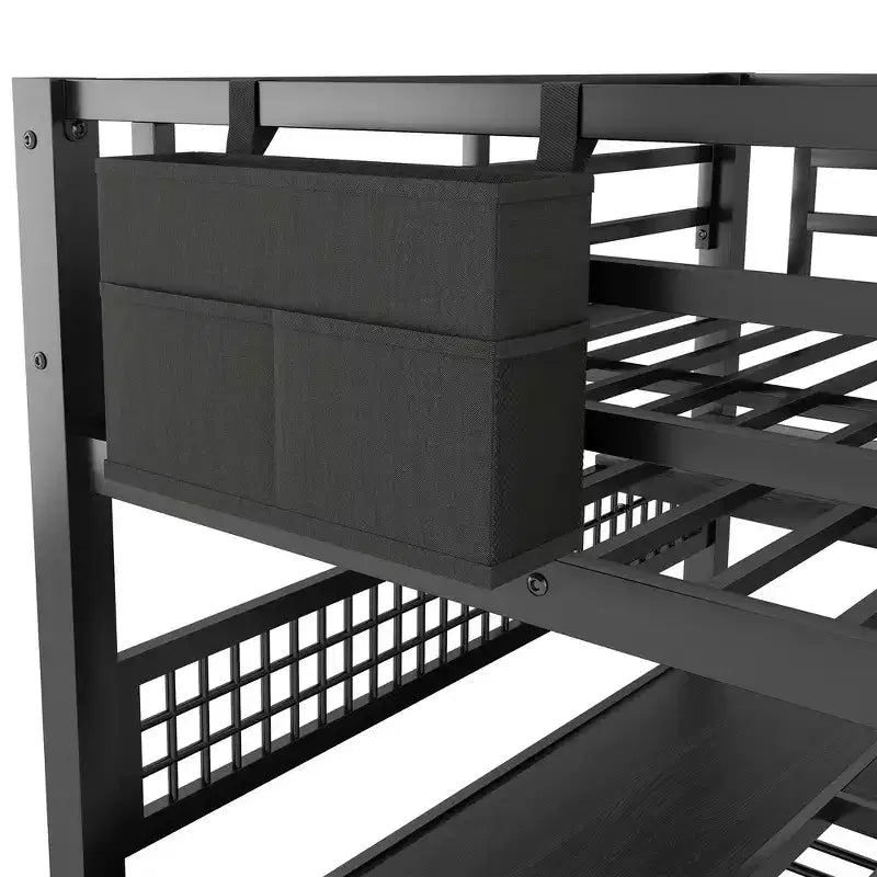 Whisen Full Size Metal Loft Bed & Bed Frame with Staircase and Wardrobe, Desk, Storage Shelves