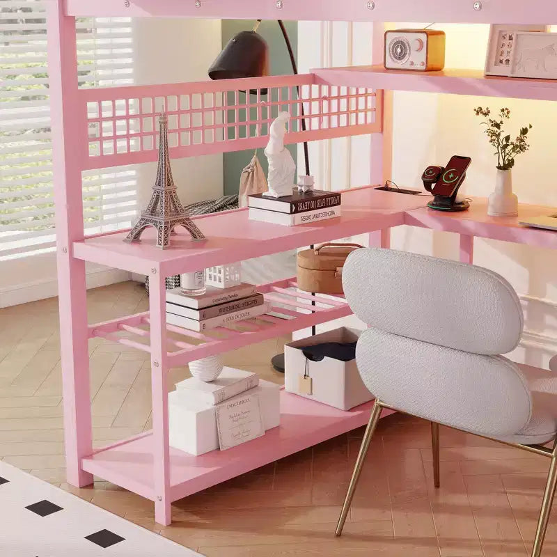 Whisen Full Size Metal Loft Bed & Bed Frame with Staircase and Wardrobe, Desk, Storage Shelves