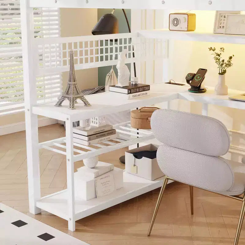 Whisen Full Size Metal Loft Bed & Bed Frame with Staircase and Wardrobe, Desk, Storage Shelves