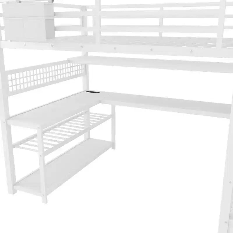 Whisen Full Size Metal Loft Bed & Bed Frame with Staircase and Wardrobe, Desk, Storage Shelves