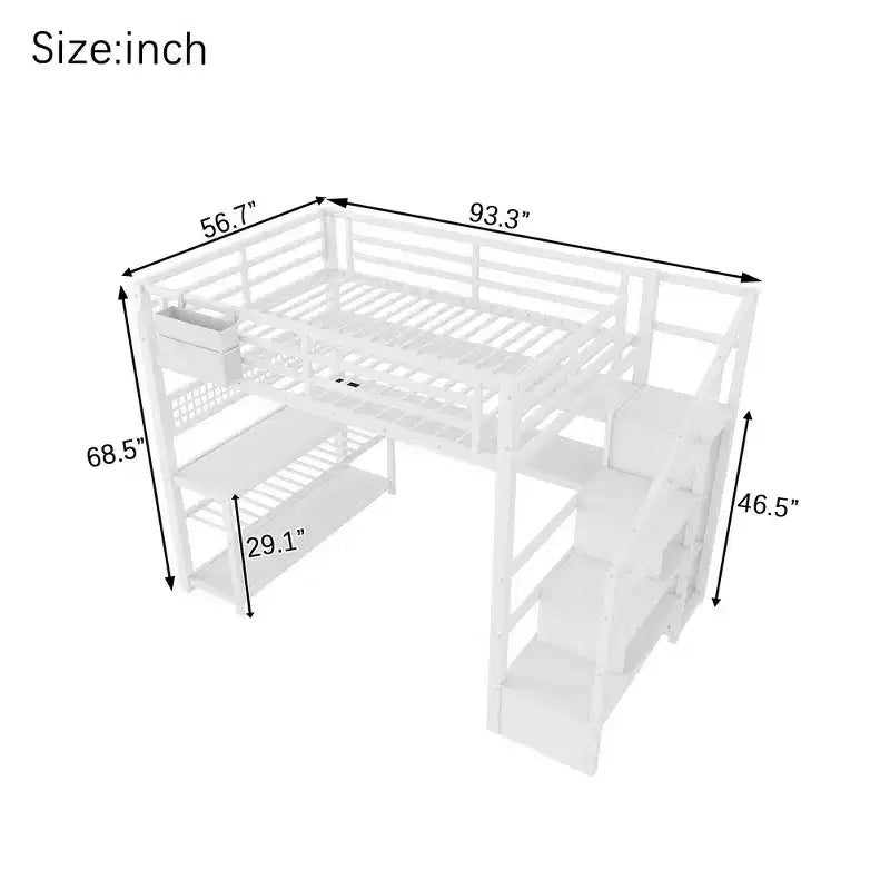 Whisen Full Size Metal Loft Bed & Bed Frame with Staircase and Wardrobe, Desk, Storage Shelves