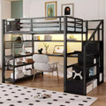 Whisen Full Size Metal Loft Bed & Bed Frame with Staircase and Wardrobe, Desk, Storage Shelves