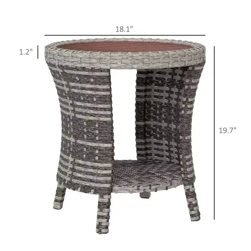 18 Wicker Outdoor Coffee Table, PE Rattan Patio Side Table with 2-Tier Storage, Composite Wood Top