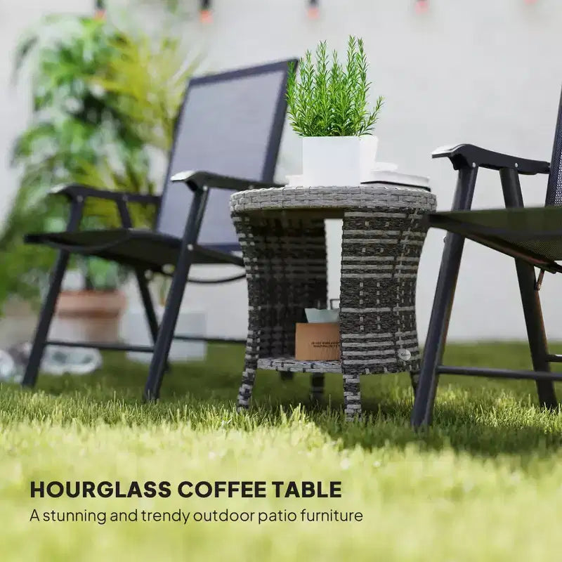 18 Wicker Outdoor Coffee Table, PE Rattan Patio Side Table with 2-Tier Storage, Composite Wood Top