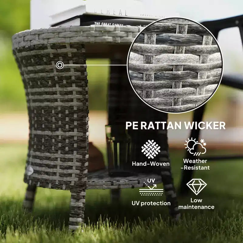 18 Wicker Outdoor Coffee Table, PE Rattan Patio Side Table with 2-Tier Storage, Composite Wood Top
