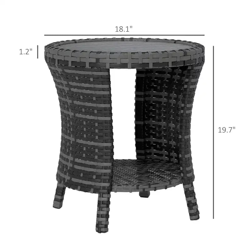 18 Wicker Outdoor Coffee Table, PE Rattan Patio Side Table with 2-Tier Storage, Composite Wood Top