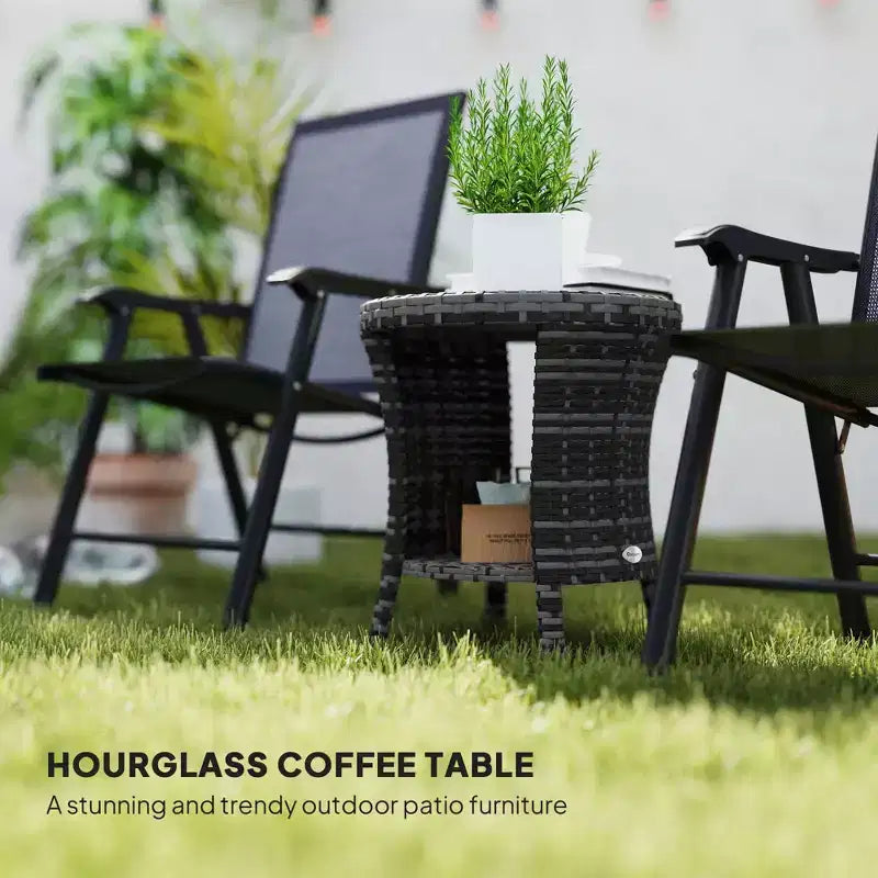 18 Wicker Outdoor Coffee Table, PE Rattan Patio Side Table with 2-Tier Storage, Composite Wood Top