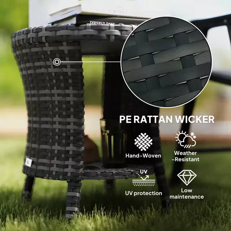 18 Wicker Outdoor Coffee Table, PE Rattan Patio Side Table with 2-Tier Storage, Composite Wood Top