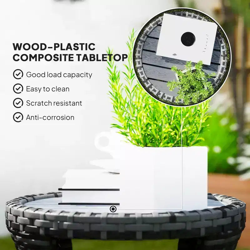 18 Wicker Outdoor Coffee Table, PE Rattan Patio Side Table with 2-Tier Storage, Composite Wood Top