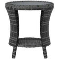 18 Wicker Outdoor Coffee Table, PE Rattan Patio Side Table with 2-Tier Storage, Composite Wood Top