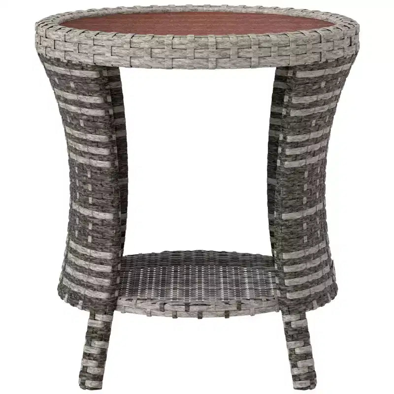 18 Wicker Outdoor Coffee Table, PE Rattan Patio Side Table with 2-Tier Storage, Composite Wood Top