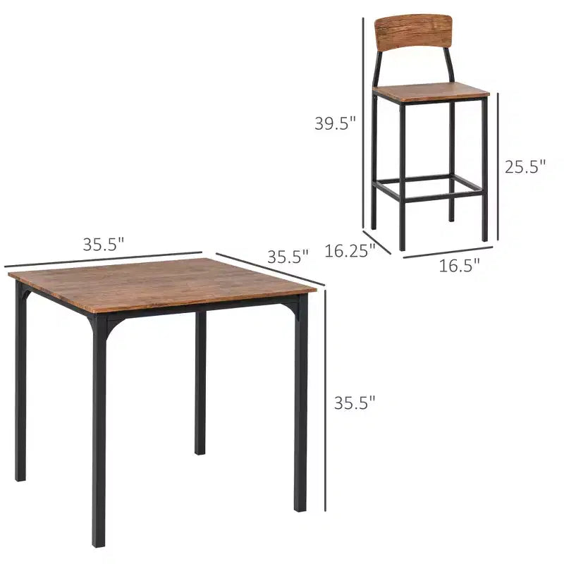 5-Piece Counter Height Bar Table with Space-Saving Design, Square Kitchen Table and Chairs Set with Footrest, Metal Legs, Industrial Dining Table