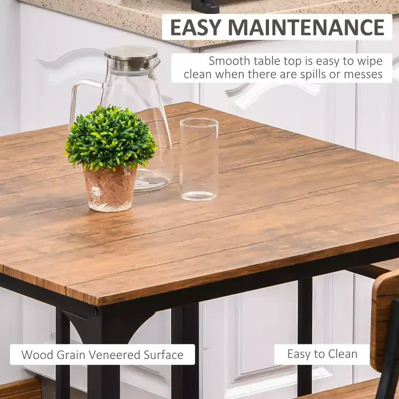 5-Piece Counter Height Bar Table with Space-Saving Design, Square Kitchen Table and Chairs Set with Footrest, Metal Legs, Industrial Dining Table