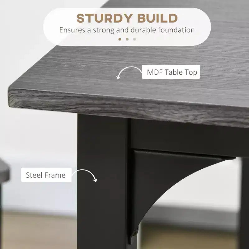 5-Piece Counter Height Bar Table with Space-Saving Design, Square Kitchen Table and Chairs Set with Footrest, Metal Legs, Industrial Dining Table