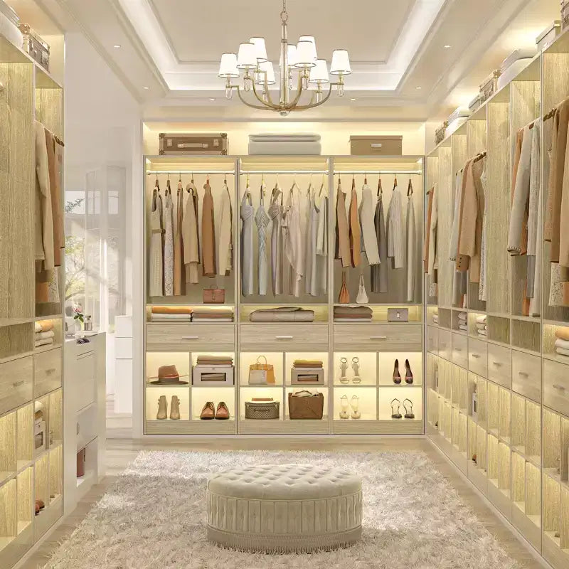 Besiost 25-In Closet Organizer with Wood Drawers and Cubbies, Freestanding Closet System with Hanging Rods