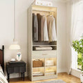 Besiost 25-In Closet Organizer with Wood Drawers and Cubbies, Freestanding Closet System with Hanging Rods