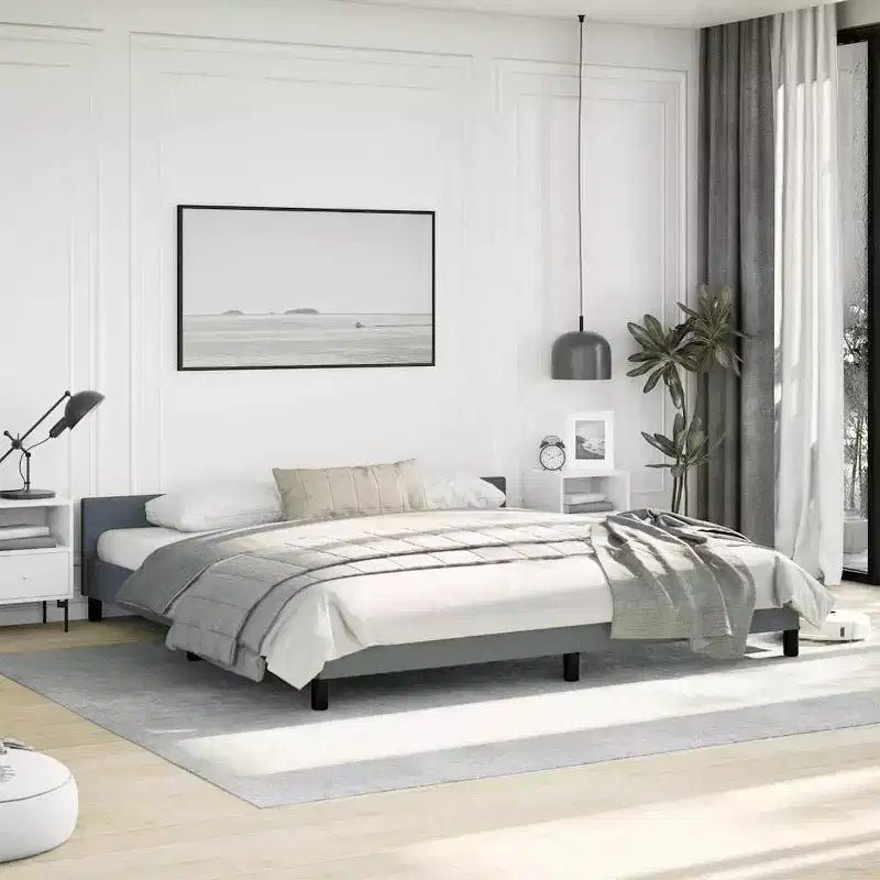 Bed Frame With Headboard Dark Grey Velvet Full Durable