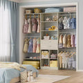 Besiost 5FT Closet Organizer with Wood Drawers and Cubbies, Small Closet System with 5 Hanging Rods
