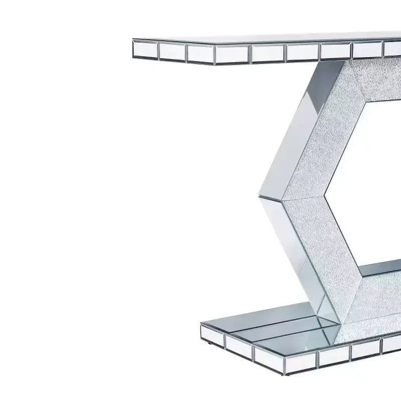 Glam Mirrored Entryway Console Table, Art Deco Hallway Table with Crystal Hexagon Base for Modern Foyer, Living Room or Behind Sofa - Panipeachy