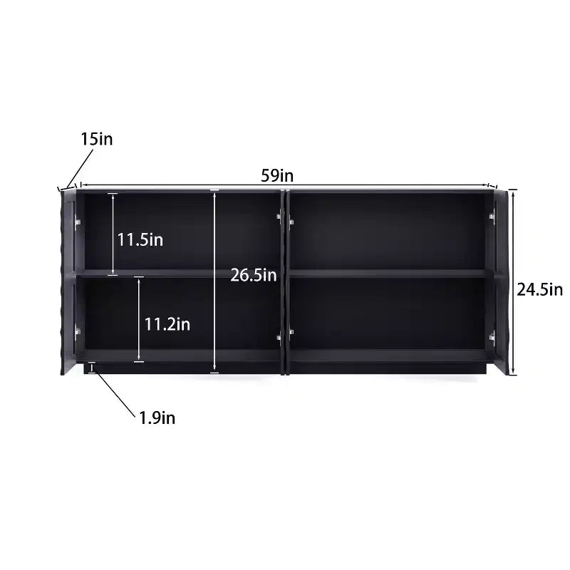 GDFStudio Grella 59'' Modern 3D Texture Storage Buffet Cabinet with 4 Doors and 2 Shelves
