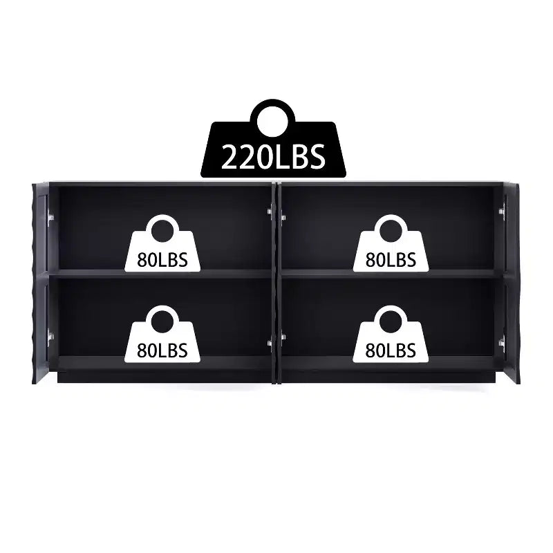 GDFStudio Grella 59'' Modern 3D Texture Storage Buffet Cabinet with 4 Doors and 2 Shelves