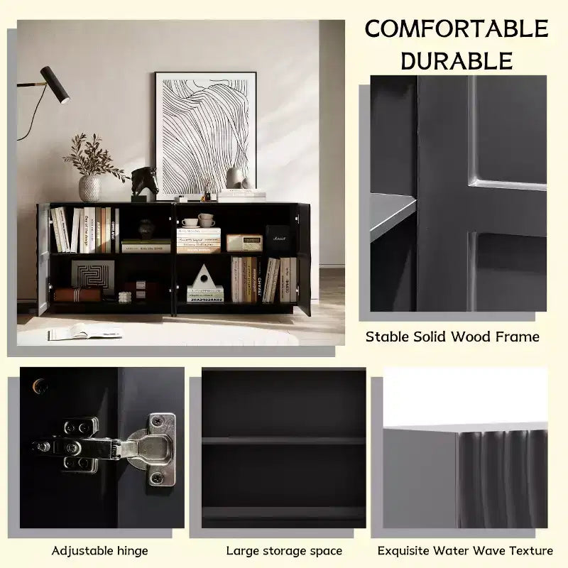 GDFStudio Grella 59'' Modern 3D Texture Storage Buffet Cabinet with 4 Doors and 2 Shelves