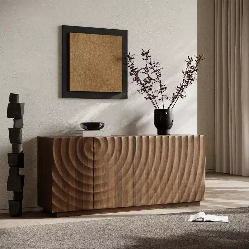 GDFStudio Grella 59'' Modern 3D Texture Storage Buffet Cabinet with 4 Doors and 2 Shelves