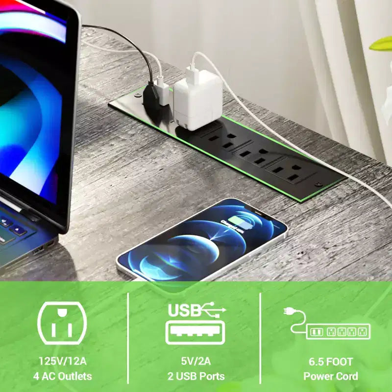 Besiost L Shape Desk with Charging Station, Computer Corner Desk with LED Light and Open Storage Shlves