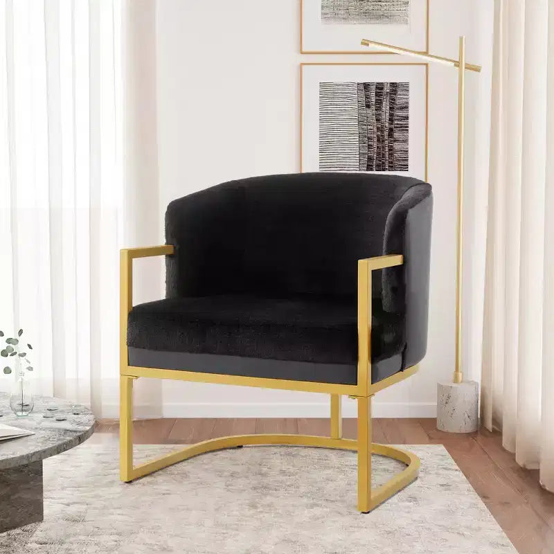 Christopher Knight Home Kaelis Modern Faux Fur Upholstered Accent Chair with Curved Backrect and Metal Frame