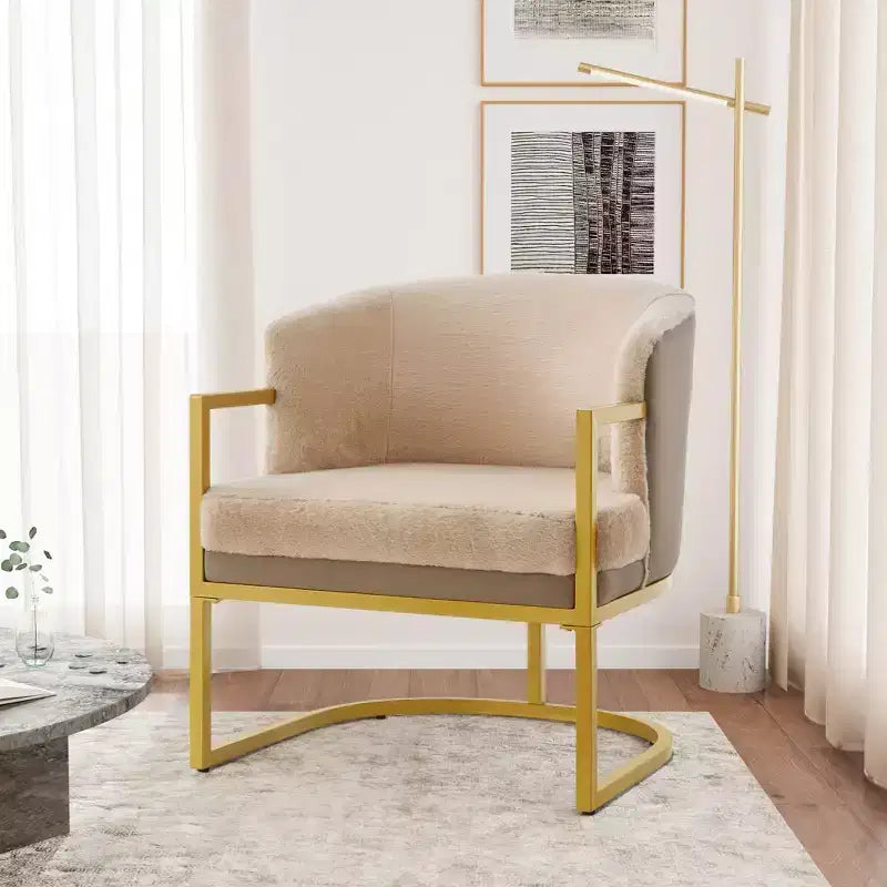 Christopher Knight Home Kaelis Modern Faux Fur Upholstered Accent Chair with Curved Backrect and Metal Frame