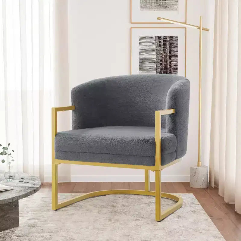 Christopher Knight Home Kaelis Modern Faux Fur Upholstered Accent Chair with Curved Backrect and Metal Frame