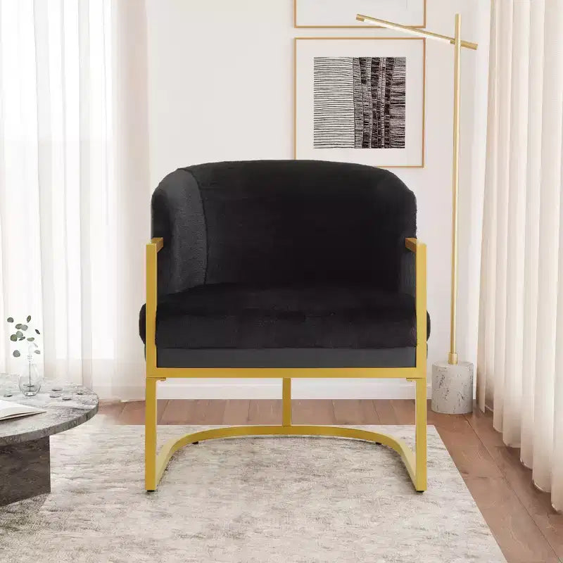 Christopher Knight Home Kaelis Modern Faux Fur Upholstered Accent Chair with Curved Backrect and Metal Frame