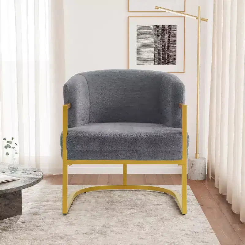 Christopher Knight Home Kaelis Modern Faux Fur Upholstered Accent Chair with Curved Backrect and Metal Frame